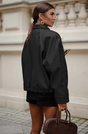 Windy PU Faux Leather Zip Jacket-Black