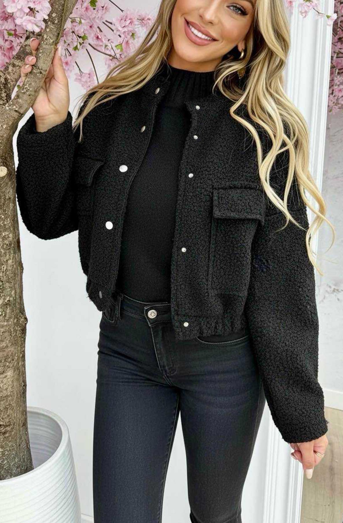 Winni Cotton Bouclé Cropped Jacket-Black
