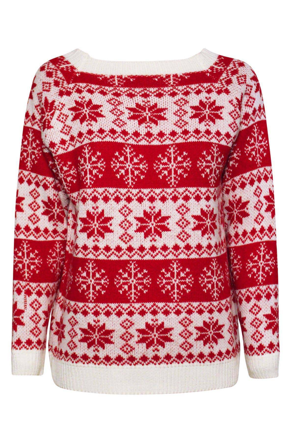 Mireya Christmas ‘Snowflakes’ Knitted Jumper Top-Red