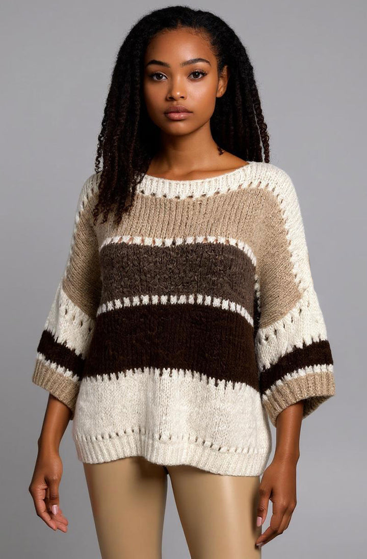 Yanika Contrast Light Knitted Jumper-Brown-CP