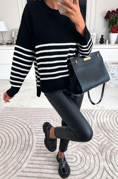 Zarine High-Low Knitted Jumper Sweater-Black