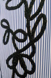 Zella Oversized Abstract Embroidered Stripe High Low Shirt Top- Light Blue