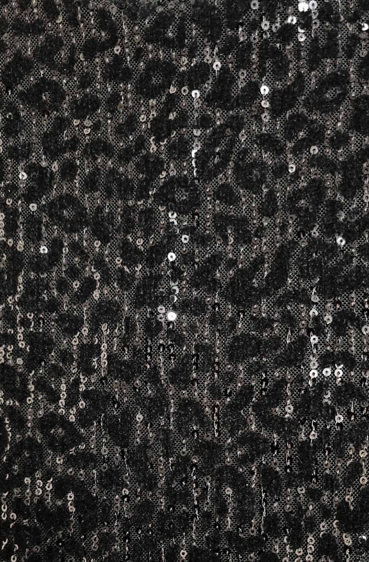 Zenya Sequin Leopard Sleeveless Blouse Top-Black