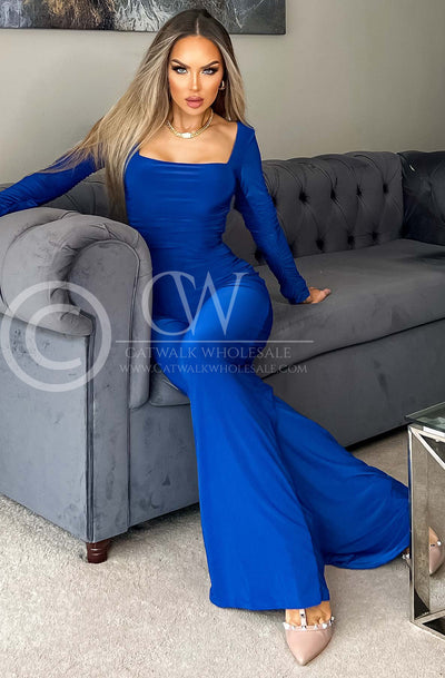 Stefania Ruched Wide Leg Jumpsuit-Royal Blue