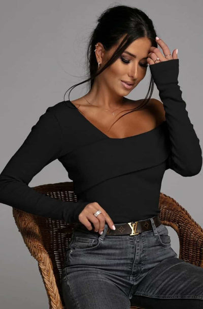 Tabitha Ribbed Bodycon Off Shoulder Top-Black